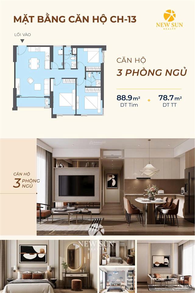Căn hộ 3pn  76.9m²  7.25 tỷ view trực diện sông, không bị chắn view dự án masteri rivera đà nẵng