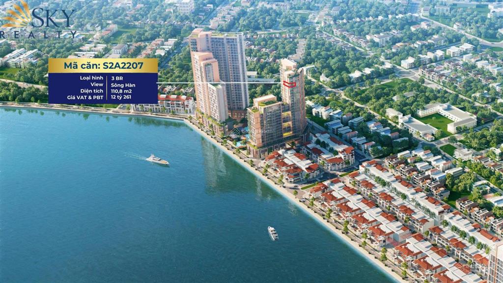Căn 3pn view trực diện sông dt 111m2, căn hộ với 27.8m chiều dài mặt view sông hàn đẳng cấp