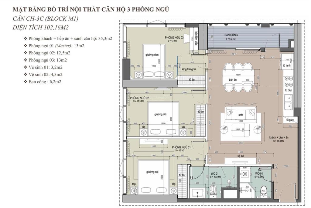 Căn ngoại giao 1pn (dt 48m2) tòa ruby, giá tốt bảng hàng căn hộ newtown diamond đà nẵng