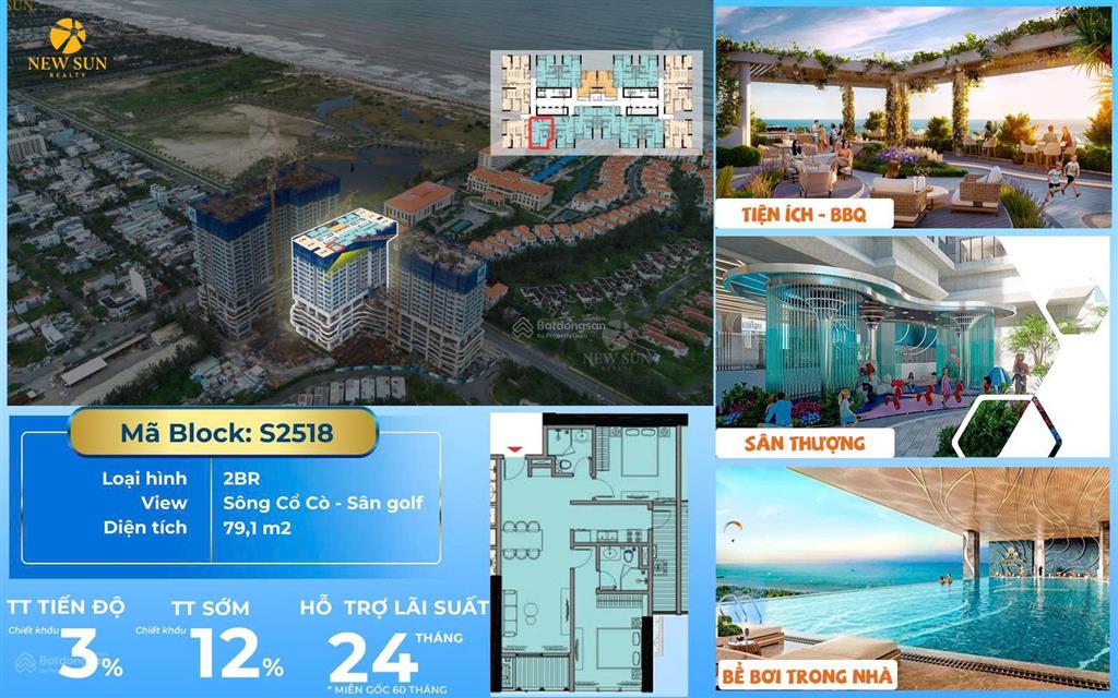 62 triệu/m2 sở hữu ngay căn hộ biển 2pn, dt 83,55m2 view sân golf brg (350 ha) tại tp đà nẵng