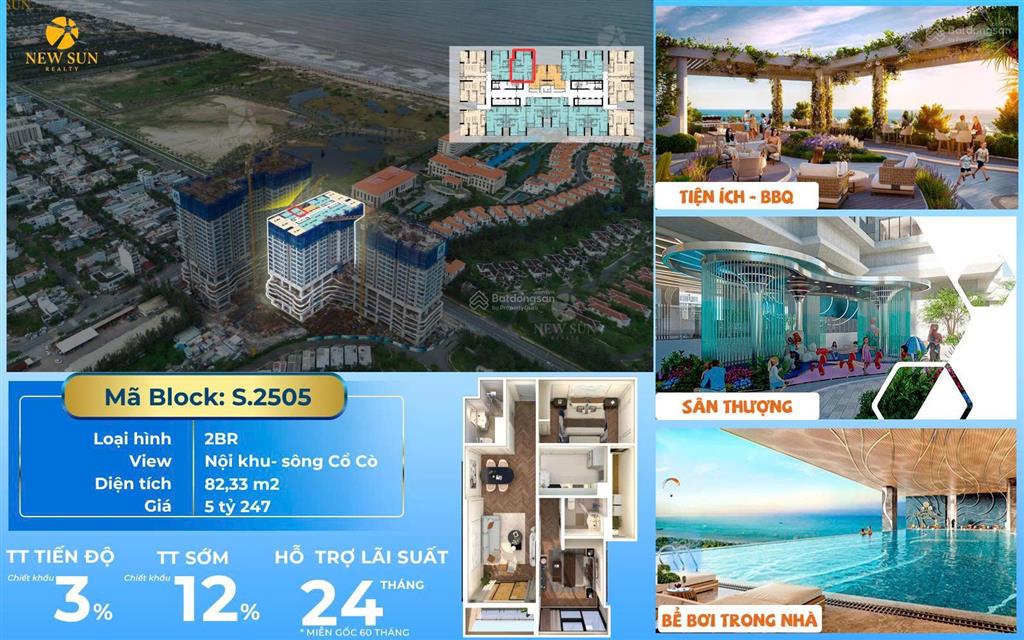 Quỹ căn độc quyền trục 05, 08 giá tốt, 2pn view biểndt 82,3m2 căn hộ biển newtown diamond đà nẵng