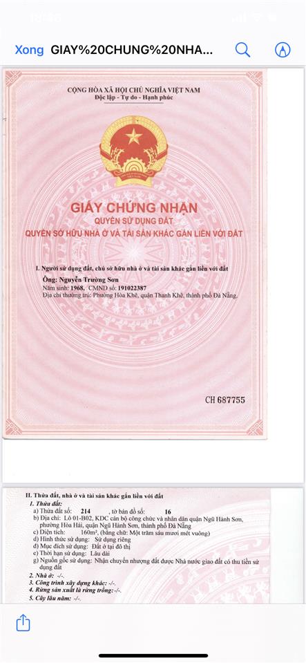 Cần bán lô 2 mặt tiền đường lương thúc kỳ vs thuỷ sơn 5