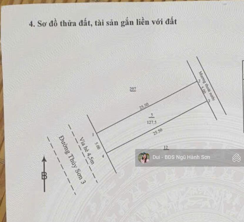 Bán lô đất mặt tiền thủy sơn 3 ngay khu sơn thủy, lô 65 b2.16 127.5m2, giá cực kì tốt chỉ 7.1 tỷ