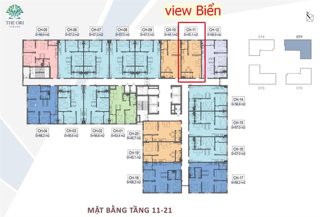 Chính chủ bán căn hộ 1pn45m2  tòa ct1 chung cư the ori garden, sổ hồng 0972 700 ***