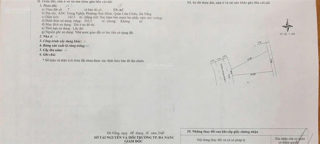 Bán gấp đất đường trung nghĩa 4  đà nẵng, 242,5m2  giá chỉ 8,8 tỷ, pháp lý chuẩn, giao dịch ngay