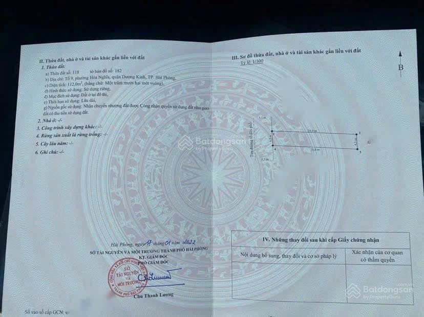 Chính chủ gửi bán lô đất mặt đường trường sơn, hoà nghĩa, dương kinh, hải phòng. dt 112m2 mt 4.5m