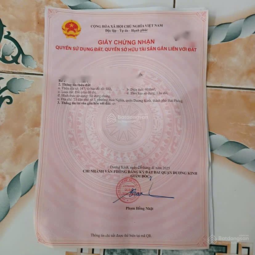 Lô đất mặt đường nhà mạc, hoà nghĩa, dương kinh, hp dt 90m2, mặt tiền 4.6m  hàng xóm vin dương