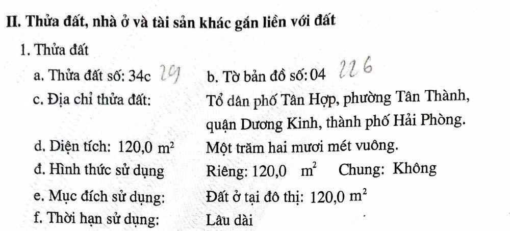 Lô mặt đường 10m tân thành, dương kinh, hải phòng.  dt 120m2 ( ngang 6m )
 đường thông rộng 1