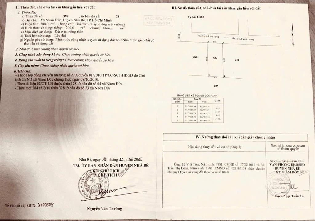 Bán gấp lô đất lê văn lương nhơn đức nhà bè dt 200m2 full thổ cư,sổ hồng riêng ,giá 33tr/m2