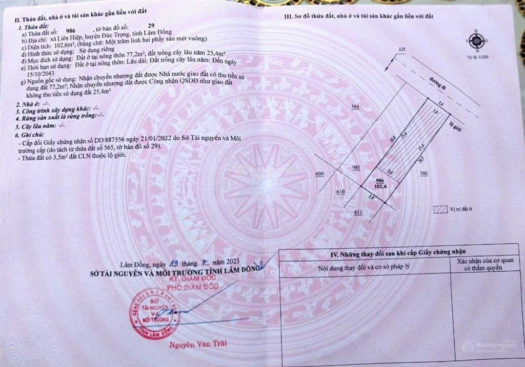 Bán gấp đất thổ cư giá rẻ 750 triệu tại liên hiệp, đức trọng, lâm đồng