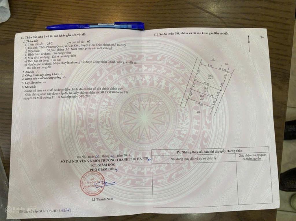 Ngon! rẻ! chính chủ bán đất thổ cư tại thôn phương quan, vân côn, hoài đức, 75 triệu/m2, 50.6m2