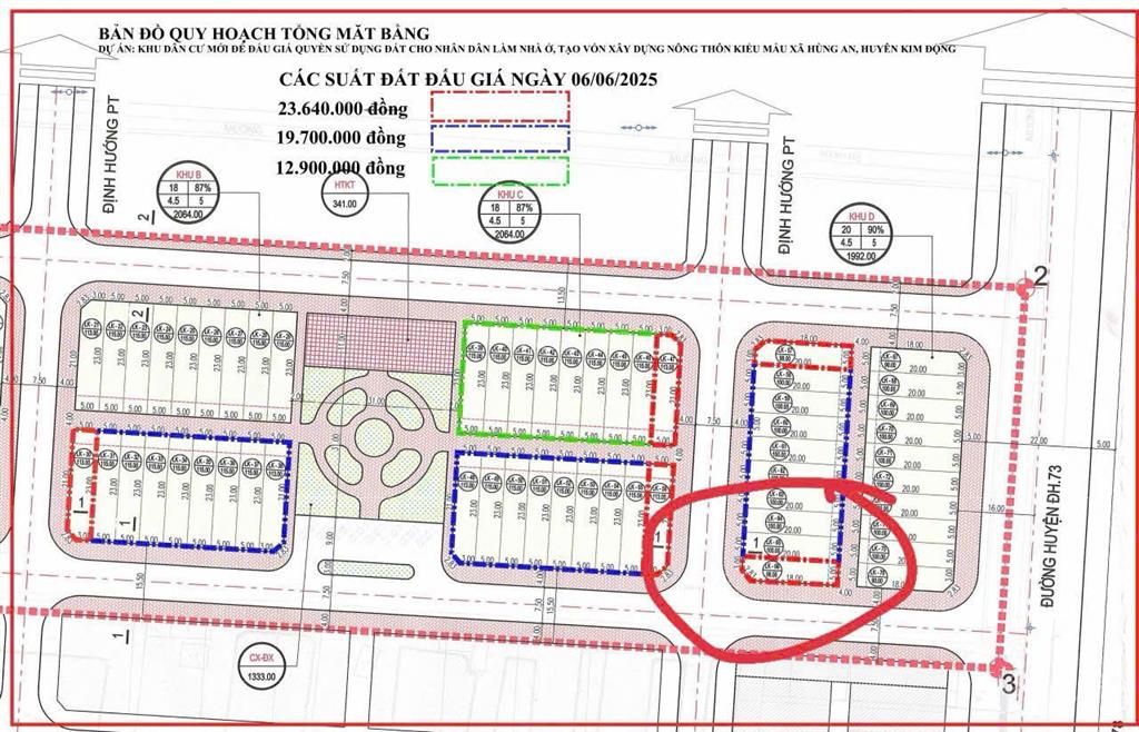 Bán đất đấu giá hùng an kim động hưng yên 100m2, giá trúng 20,7 tr/m2 chênh 300tr