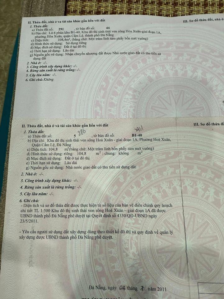 CẦN BÁN CẶP 2MT ( TRƯỚC , SAU ) ĐƯỜNG HỒ PHI TÍCH & ĐINH VĂN CHẤP - HOÀ XUÂN .