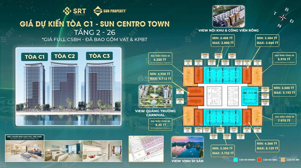 Quỹ căn vip sun centro town giá full từ 1,650 tỷ. ck 17,5%. full nội thất