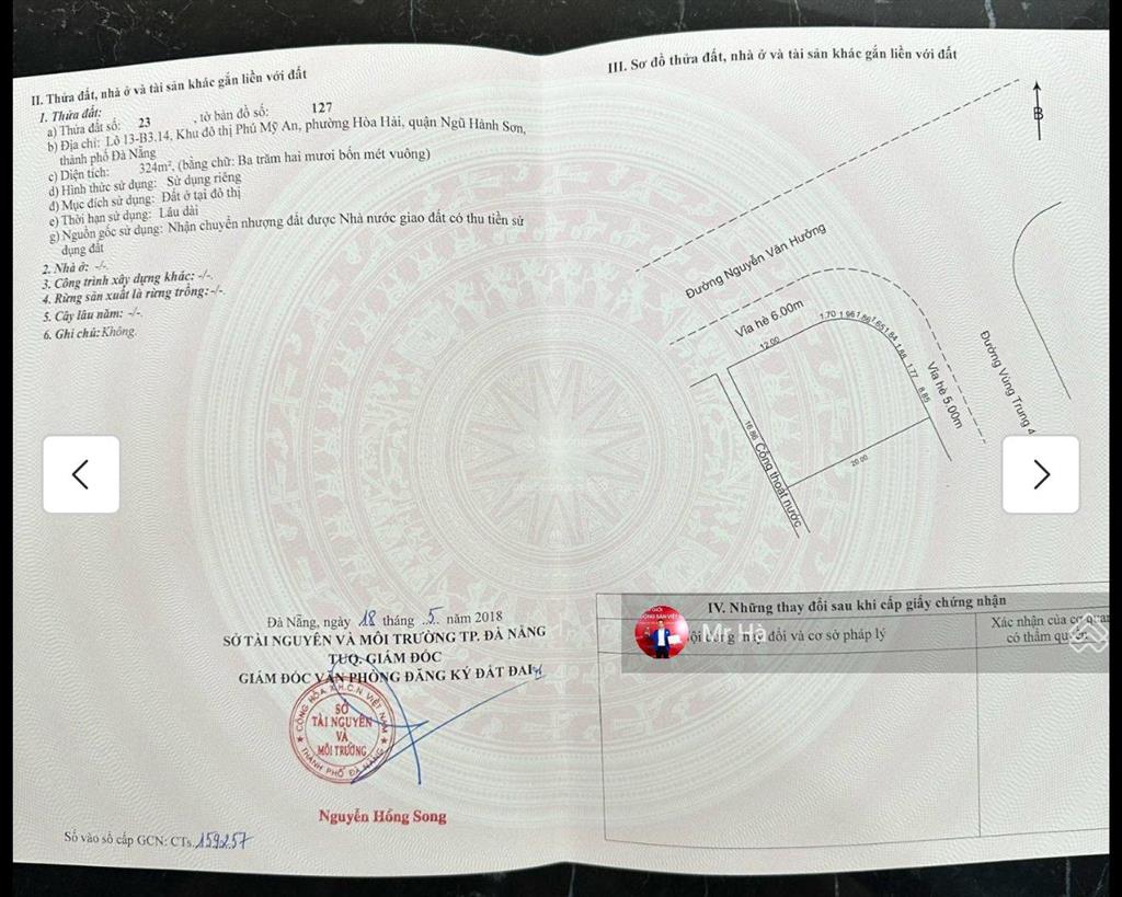 Bán lô biệt thự 2 mặt tiền nguyễn văn hưởng và vùng trung 4, khu đô thị phú mỹ an, đà nẵng