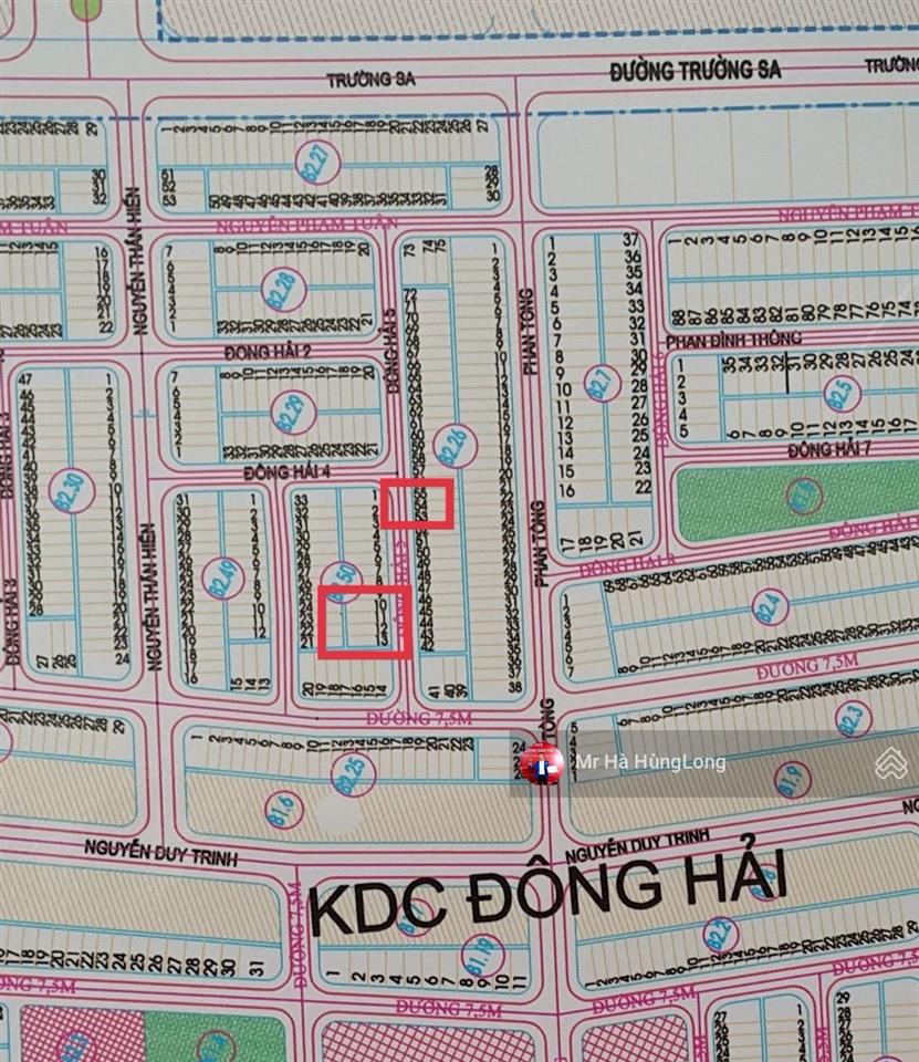 Bán 2 lô đường đông hải 5, tđc đông hải, dt 100m2