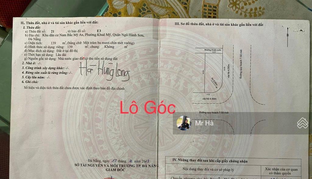 Cần bán lô góc 2 mặt tiền đường nguyễn xiển và nguyễn đình trân