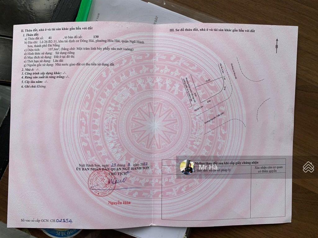 Bán lô 2 mặt tiền nguyễn thần hiến và lê như hổ, ngũ hành sơn, đà nẵng