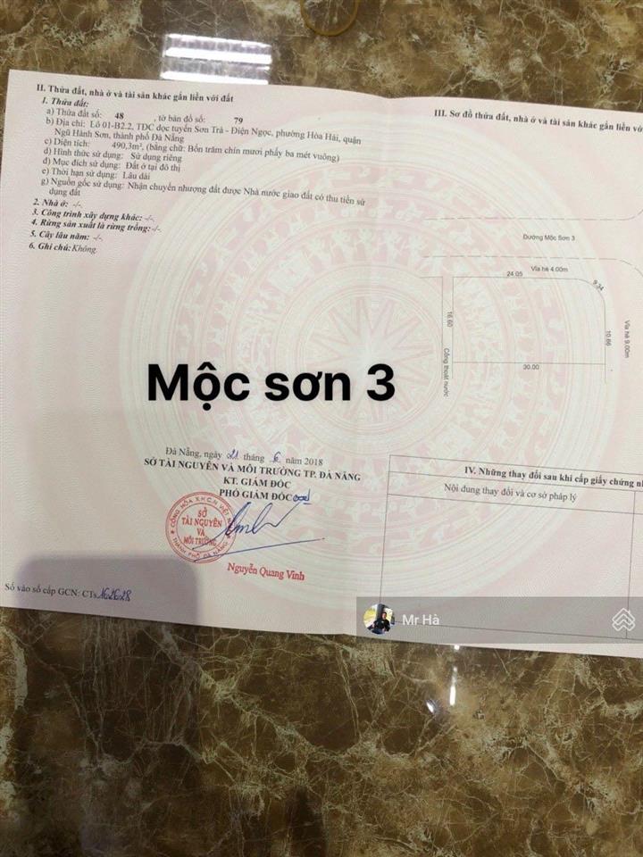 Bán lô góc đường trường sa và mộc sơn 3, ngũ hành sơn, đà nẵng