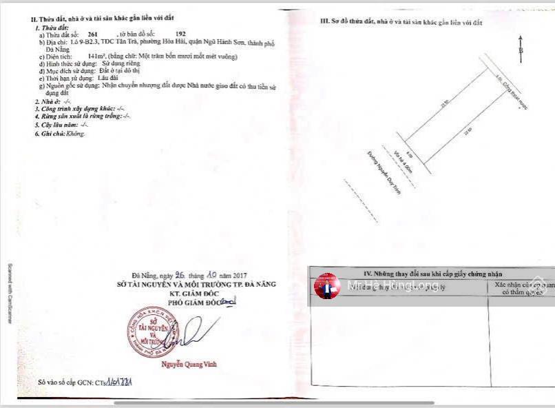 Bán đất mặt tiền nguyễn duy trinh  đà nẵng, dt 141m2