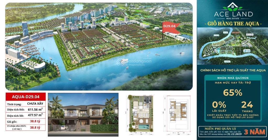 Chủ nhà bán căn dinh thự mặt sông vàm cỏ đông, tại phân khu aqua, giá cđt, 38,8 tỷ ưu đãi vay bank