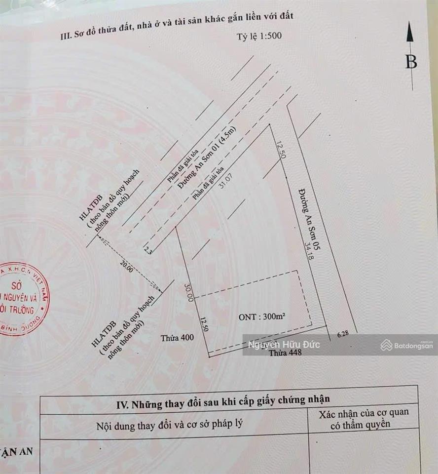 Bán đất góc 2 mặt tiền đường an sơn 01 và 05, xã an sơn, tp, thuận an, bình dương (300m2 thổ cư)