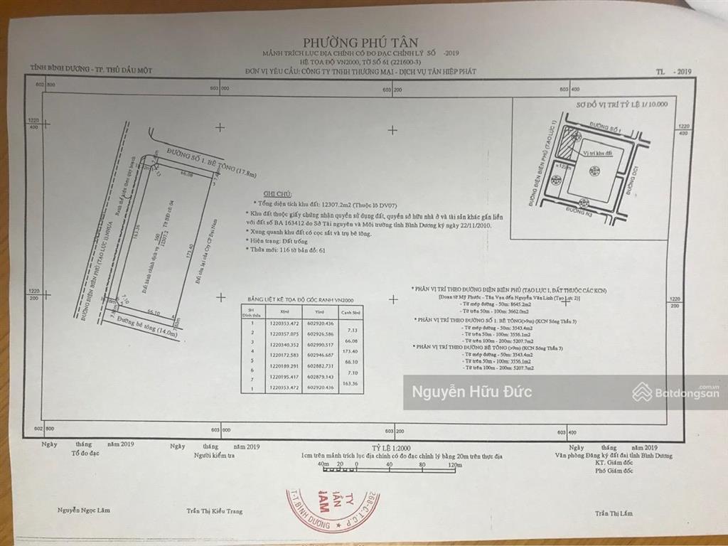 Bán đất mặt tiền tạo lực 1. phường phú tân, tp thủ dầu một bình dương. đất xây chung cư 12.307m2