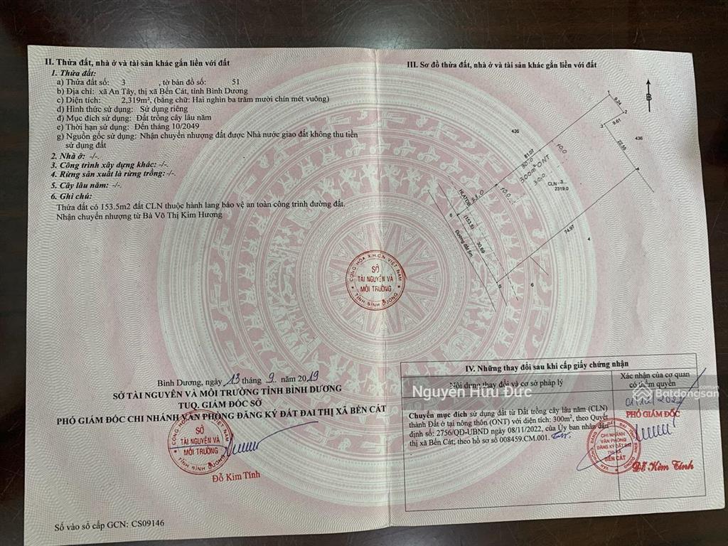 Bán đất mặt tiền sông sài gòn 15,5 ha (300m2 thổ cư) phường an tây, tp bến cát, bình dương