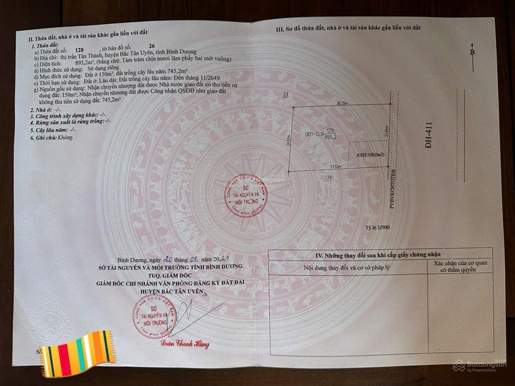 Cần bán lô đất cực đẹp 24x38m mặt tiền đt746 đối diện trung tâm hành chính tân thành