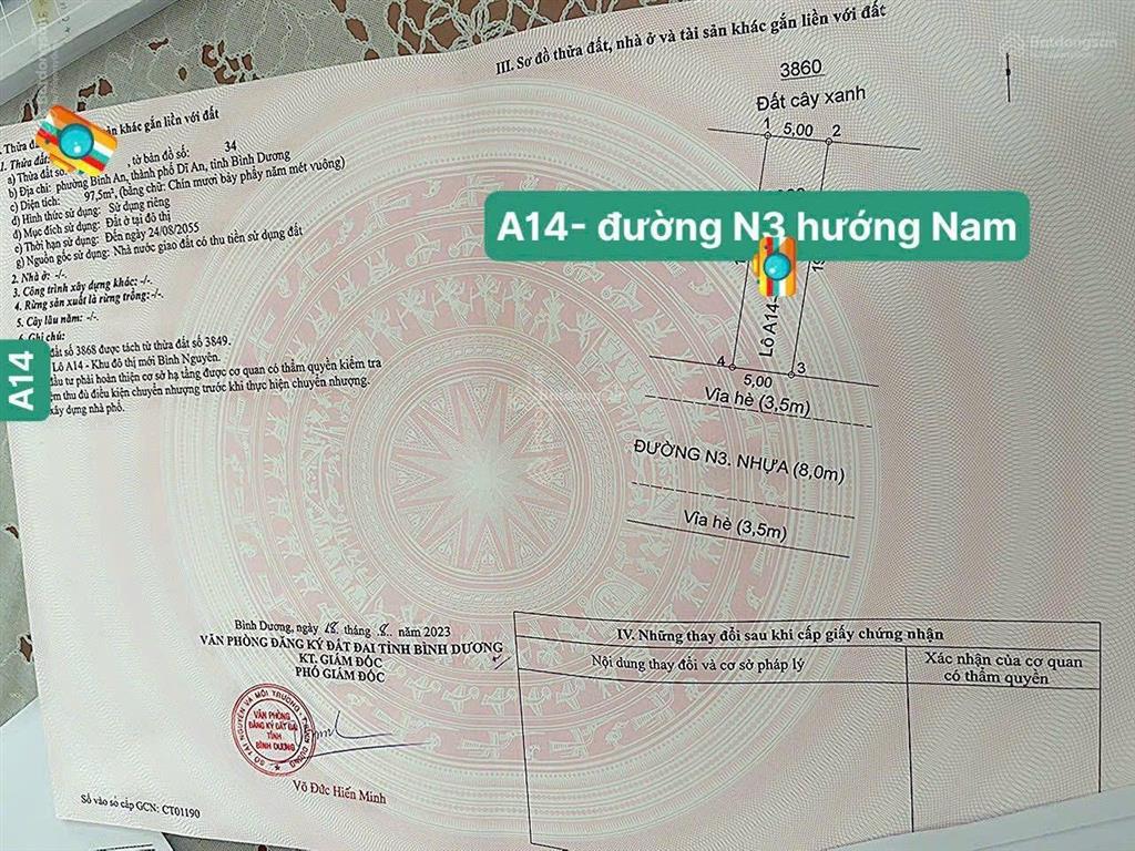 Sản phẩm hiếm có, giá gốc cđt khu đô thị bình nguyên 97.5m2  n2, n3 hướng bắc, nam