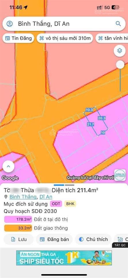 Bán đất mặt tiền đường thống nhất trung tâm tp. dĩ an giá chỉ 12,3 tỷ