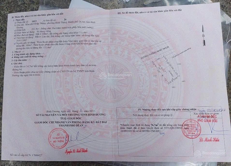 Bán đất mặt tiền đường thống nhất trung tâm tp. dĩ an giá chỉ 12,3 tỷ