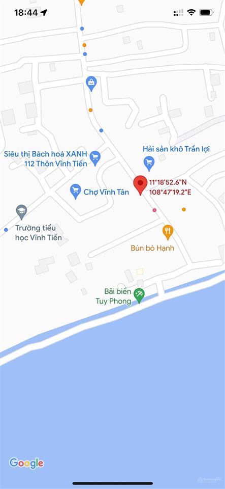 Bán đất dt 155m2, tc 100%, đất mặt tiền đường ven biển tuy phong bình thuận, sổ riêng, chính chủ