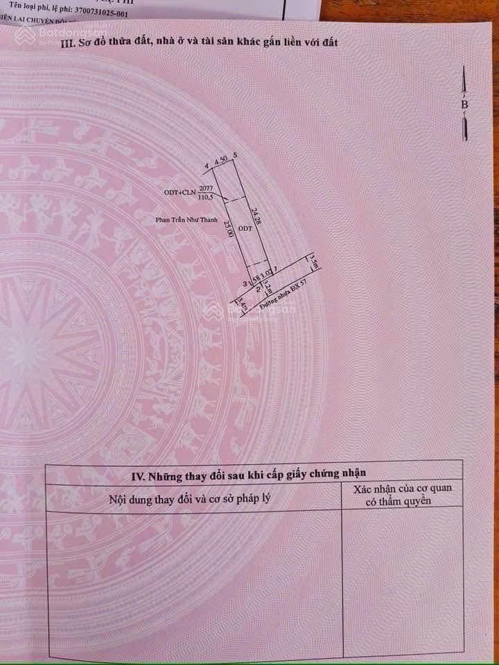 Đất mặt tiền nhựa 5m dx057 phú mỹ, dt 4m5x25(60m2 thổ cư) giá 2tỷ790 tl