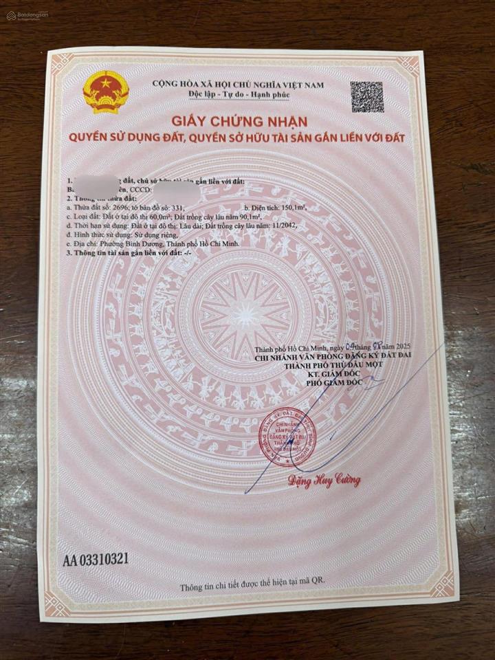 Đất mặt tiền nhựa 6m dx027, phú mỹ. dt 5x30m(60m2 tc) giá 3tỷ390