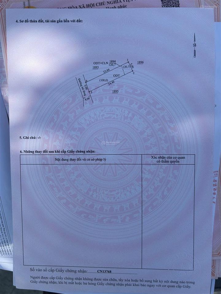 Đất nhánh dx005, cách 30m. dt 5x24m(100m2 thổ cư) giá 2tỷ468tr