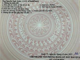 Bán đất 1/ hẻm 94 vườn lài, phường an phú đông  đường thông xe hơi