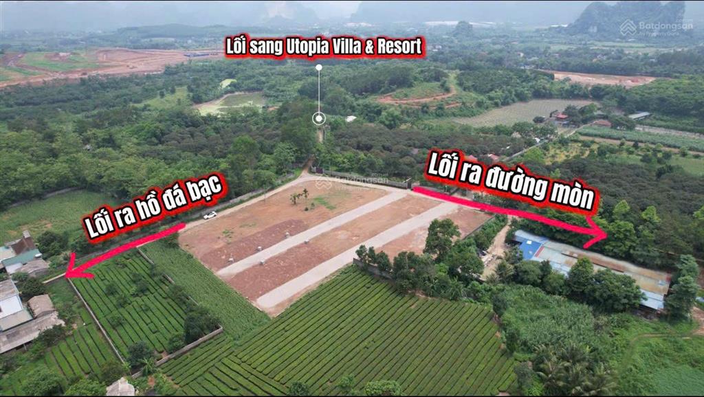 Bán gấp lô 2 mặt tiền 550 triệu 75m2 full thổ cư đường vào 9m sát vách dự án utopia villa & resort