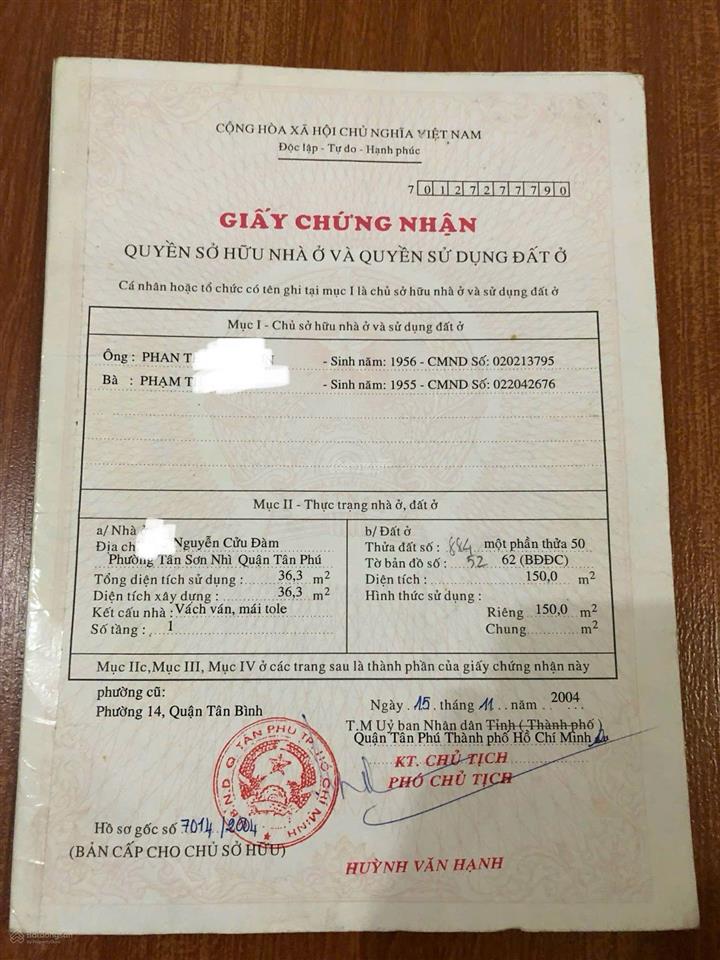 Hẻm 6m nguyễn cửu đàm 6x25m, vuông đẹp không lỗi, cấp 4 công nhận đủ 150m2. ngay ngã 4 tân sơn nhì