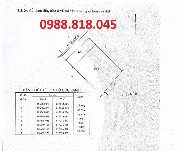 Bán gấp 2215m2 đất đường số 8 phường trường thạnh, quận 9 (nay là quận thủ đức), tp. hcm. miễn tg
