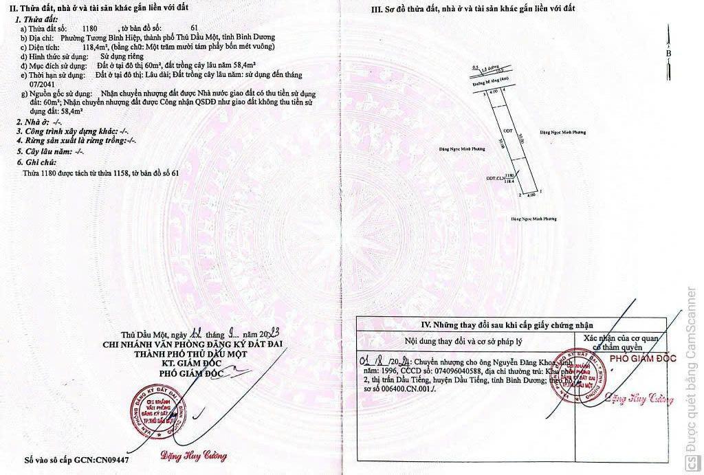 Bán đất trung tâm thủ dầu một đường ô tô 7m, sổ hồng riêng, xây dựng tự do, giá tốt chỉ 1.86 tỷ