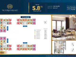 Hot deal victoria village q2 căn hộ 2pn 60,4m giá chỉ 5,8 tỷ, thanh toán 4,32 tỷ bàn giao 03/2026