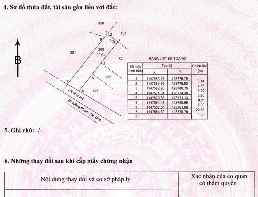Bán đất hẻm phạm văn dinh phường phước thắng, 116m2 giá 6 tỷ ( có tl)