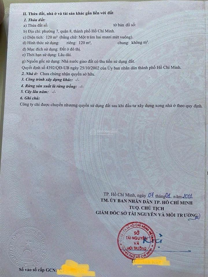 Đất 5m*24 (120m2) sổ hồng ở kdc phú lợi. phạm thế hiển, p7, q8. giá 5,2 tỷ.  0901 440 ***