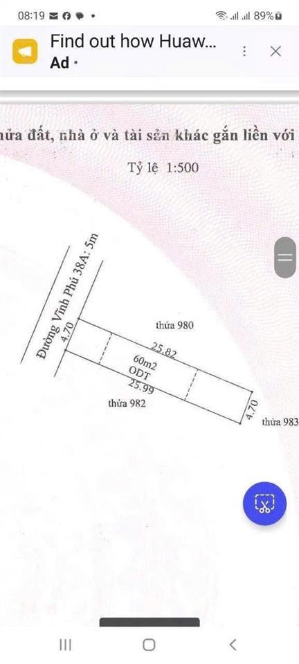 Cần bán căn nhà mt đường vĩnh phú 38a. nhà 1 trệt 1 lầu 3pn 2wưc sân xe hơi dt 122m2 0917 813 ***
