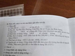 Cần bán lô đất mặt tiền vĩnh phú 32 tổng diện tích 548,6m2 có 180m2 odt. ngang 12x 46 vuông vứt