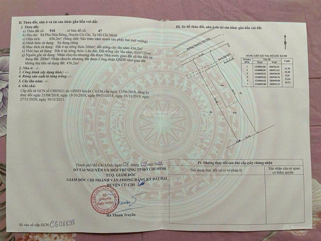 Chính chủ bán đất mt nguyễn văn khạ, xã phú hoà đông, dt 11.34 x 55m nở hậu = 656,2m2