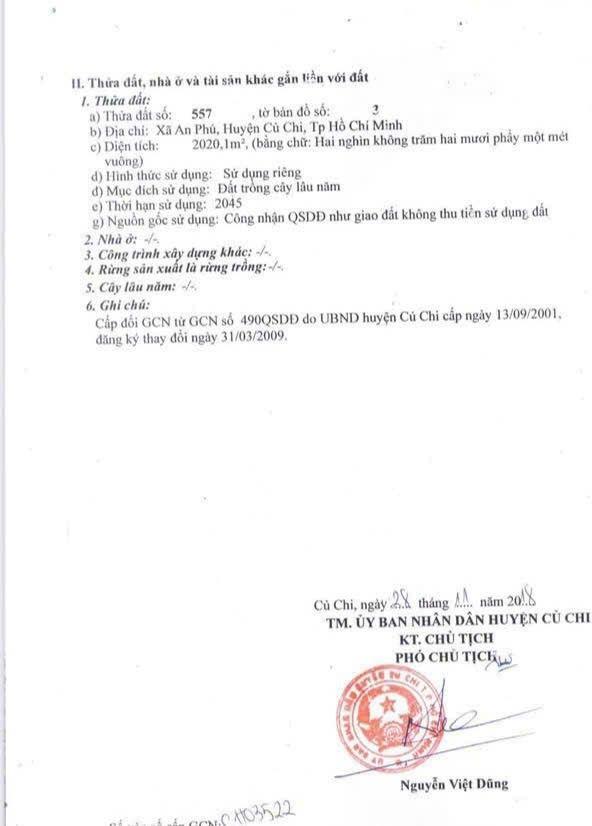 Chính chủ bán đất xã an phú, dt=2020m2, có 490m2 thổ cư, khu dân cư đông, giá chỉ 10,5 tỷ