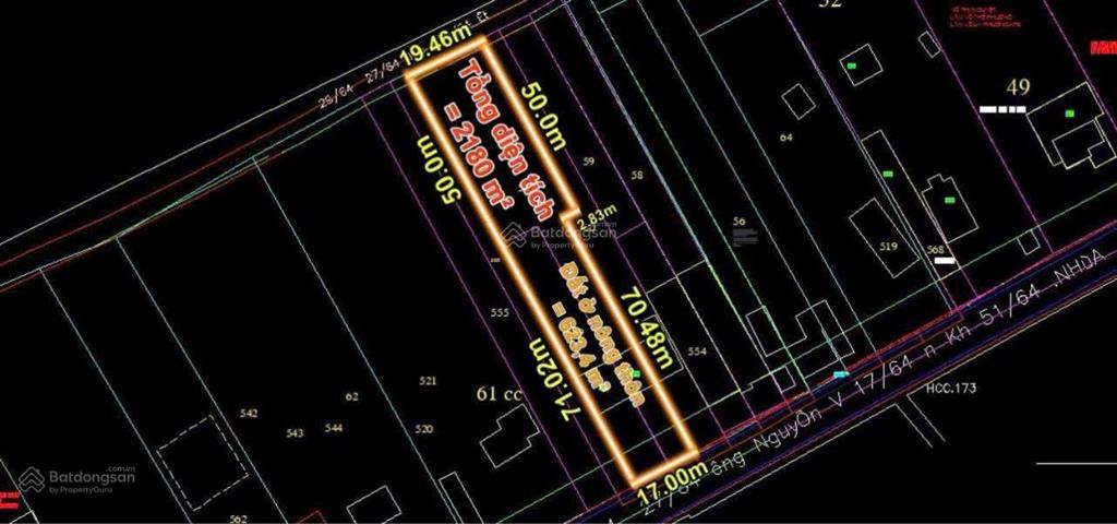 Bán đất mặt tiền đường nguyễn văn khạ. tổng dt 2180m2 có 623,4m2 thổ cư giá chỉ có 17 tỷ