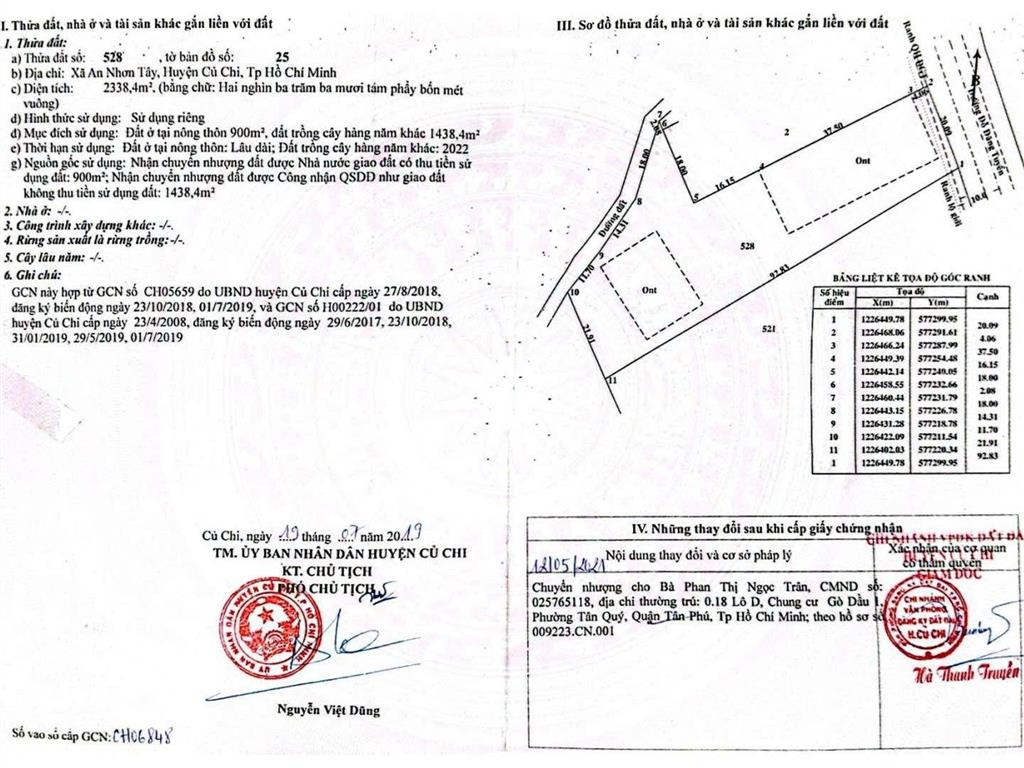 Bán đất 2 mặt tiền đổ đăng tuyển, dt= 20m x 92 m tổng dt 2338m có 900mv thổ, thuộc xã an nhơn tây